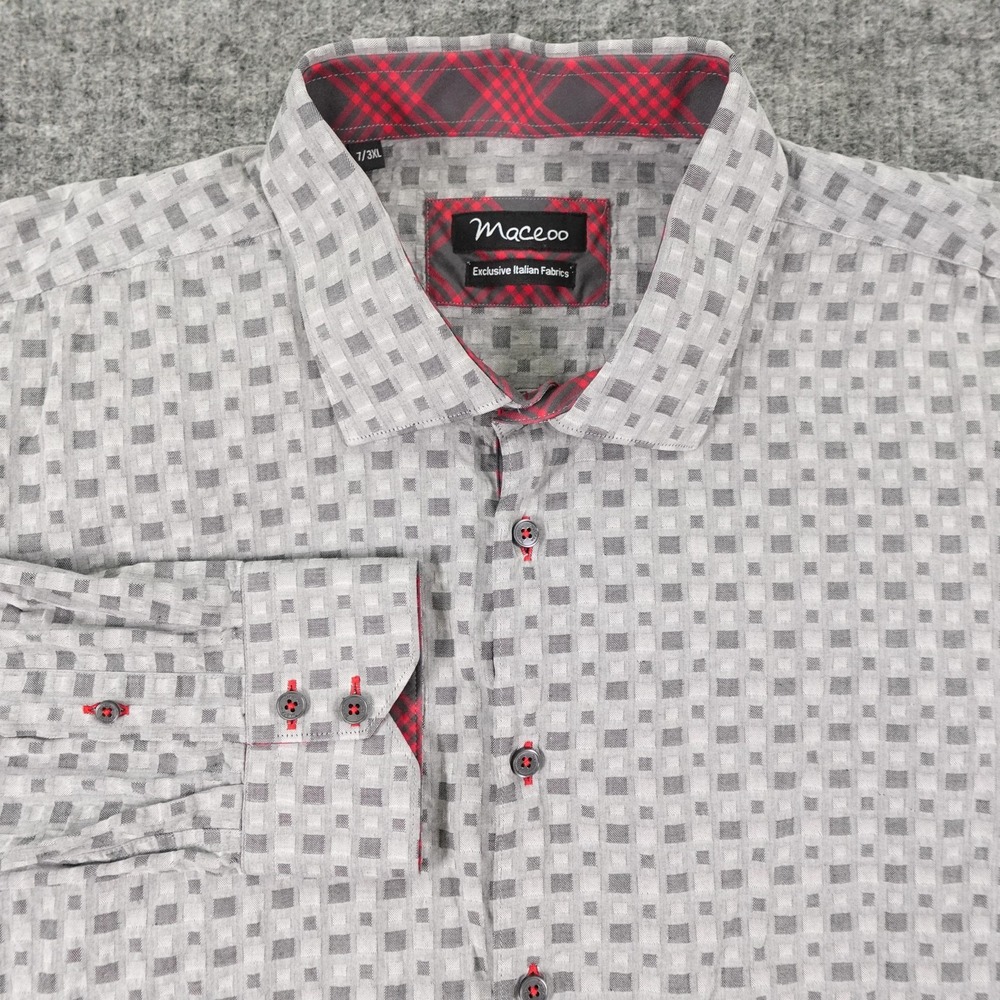 Maceoo Shirt Mens 3XL Gray Geometric Button Up Long Sleeve Italian Cotton Casual